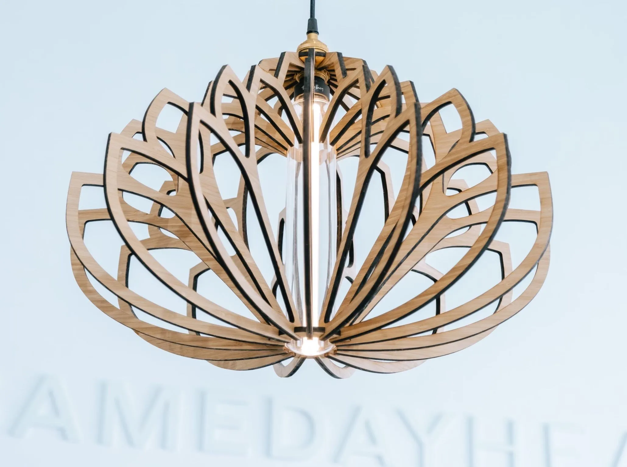 Komorebi lotus light object in natural wood