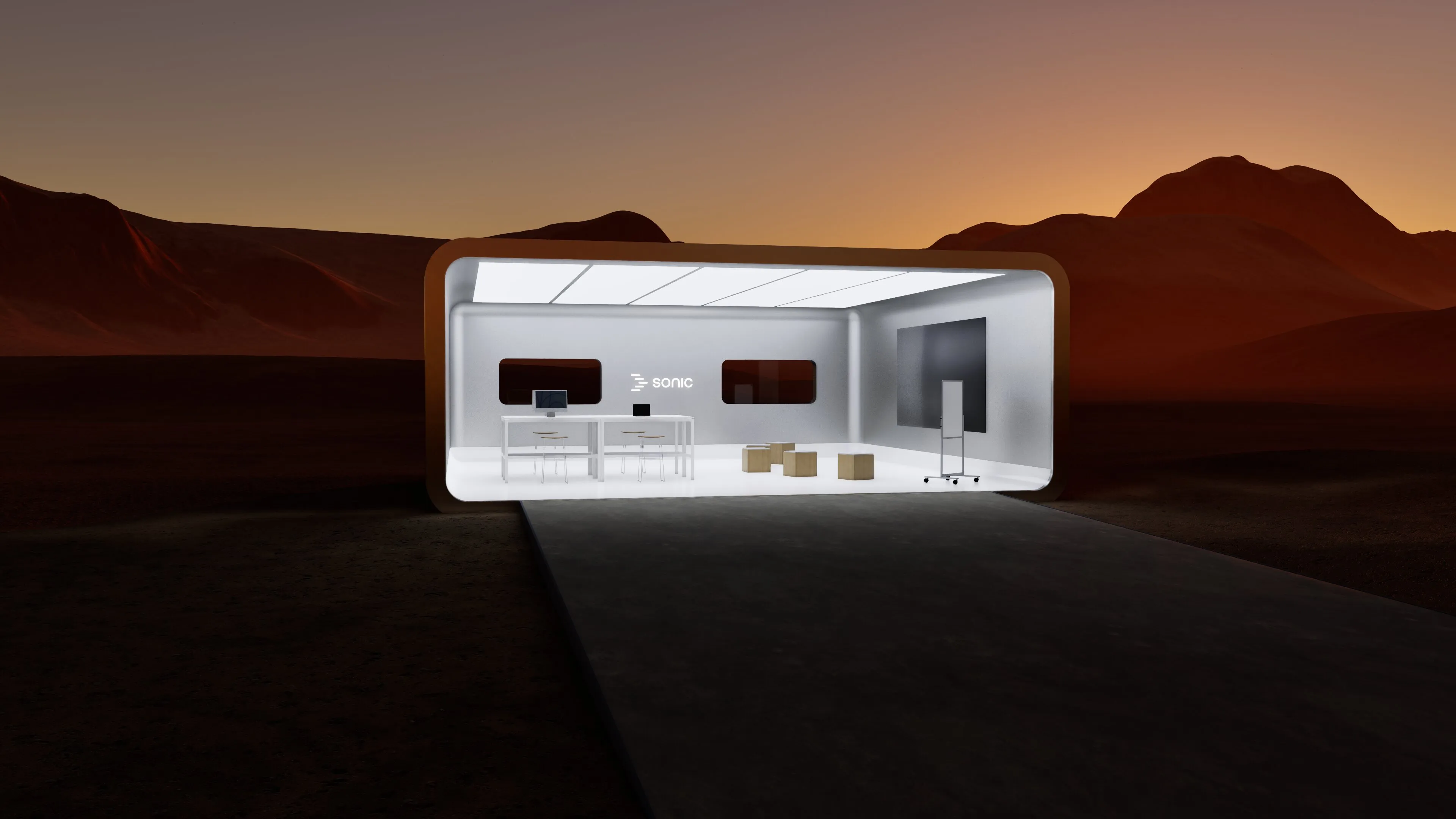 Sonic hub opening to reveal a glowing white interior